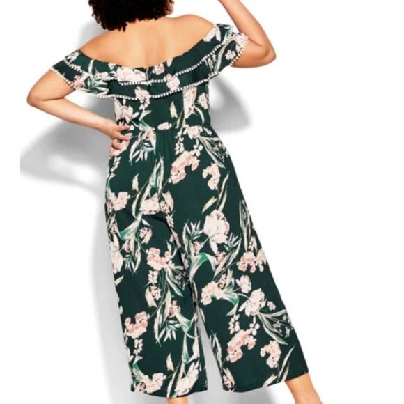 City Chic Fresh Field Floral Off the Shoulder Crop Wide Leg Jumpsuit 18, 20 New - Picture 4 of 13